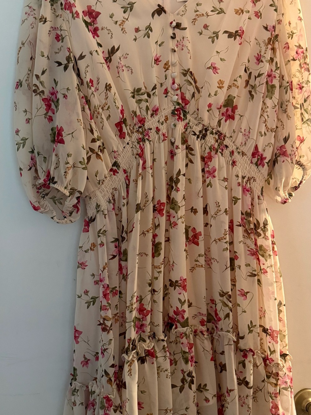 Taylor Cream Dress with Pink Floral Print
